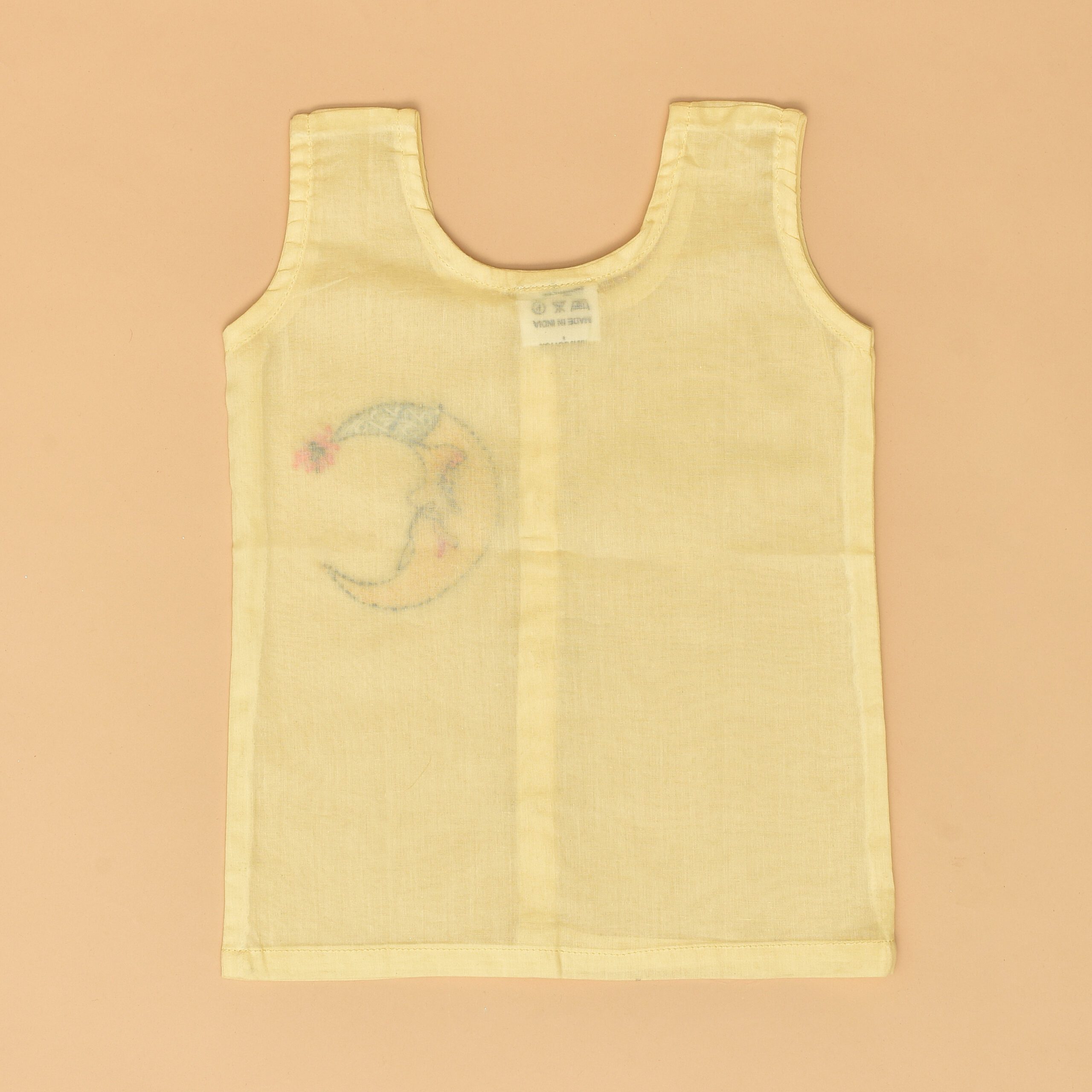 Yellow Cotton Front Open Jabla for Babies with Moon Design Hand Embroidery - Image 3