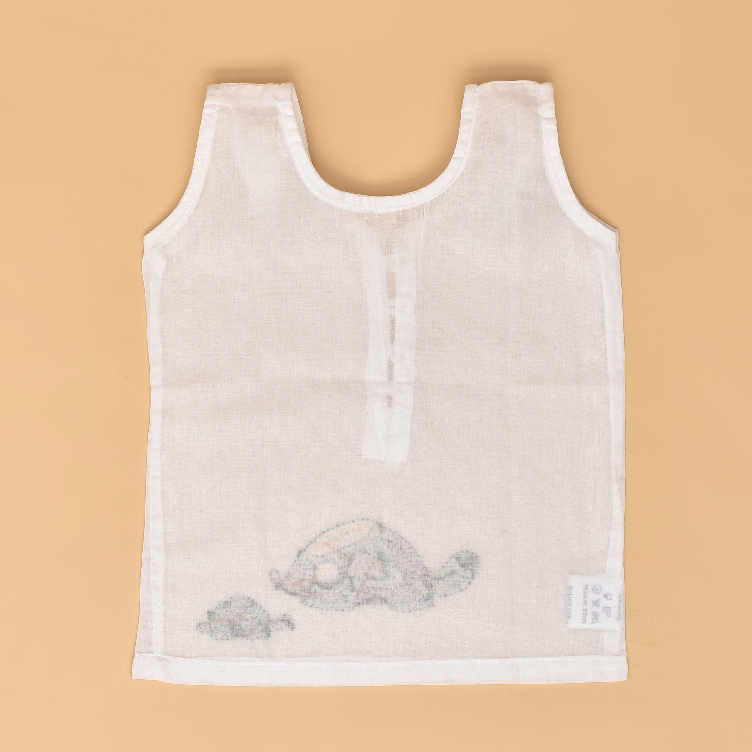 White Mulmul Semi Front Open Jabla for Babies with Tortoise Design Hand Embroidery - Image 4