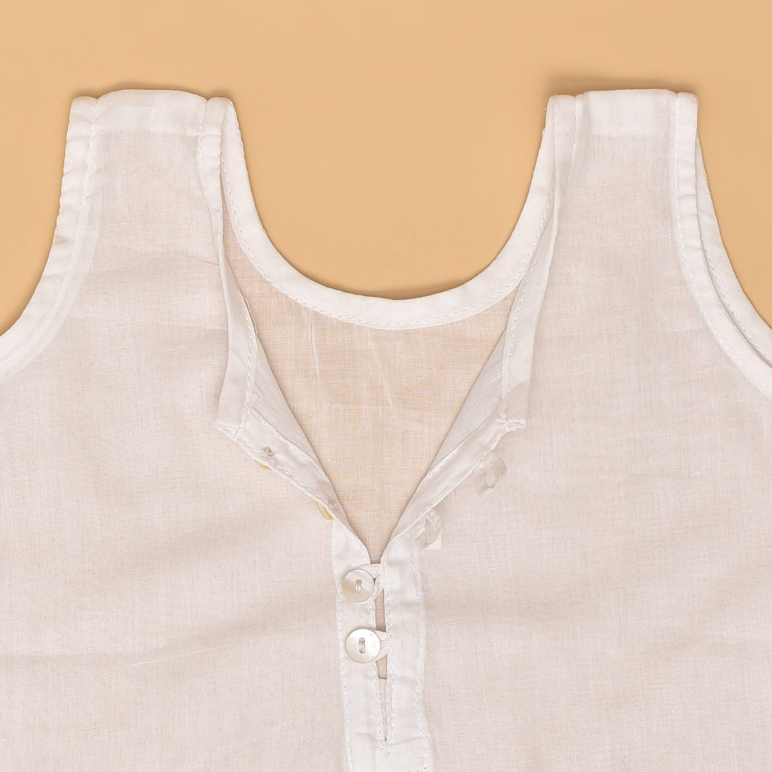 White Mulmul Semi Front Open Jabla for Babies with Tortoise Design Hand Embroidery - Image 2