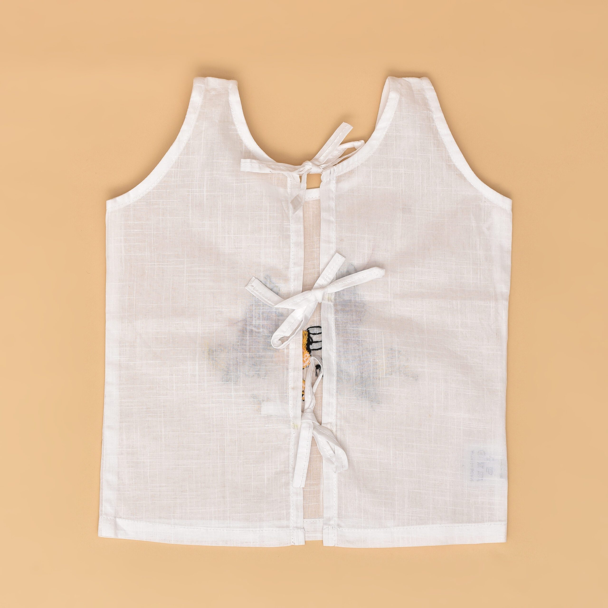 White Cotton Back Open Jabla for Babies with Ant Design Hand Embroidery - Image 3