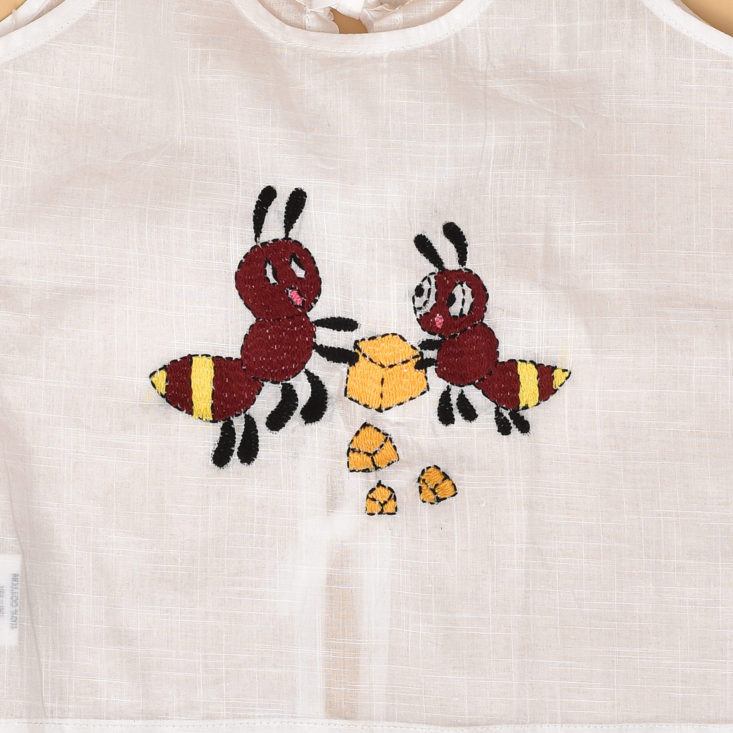 White Cotton Back Open Jabla for Babies with Ant Design Hand Embroidery - Image 2
