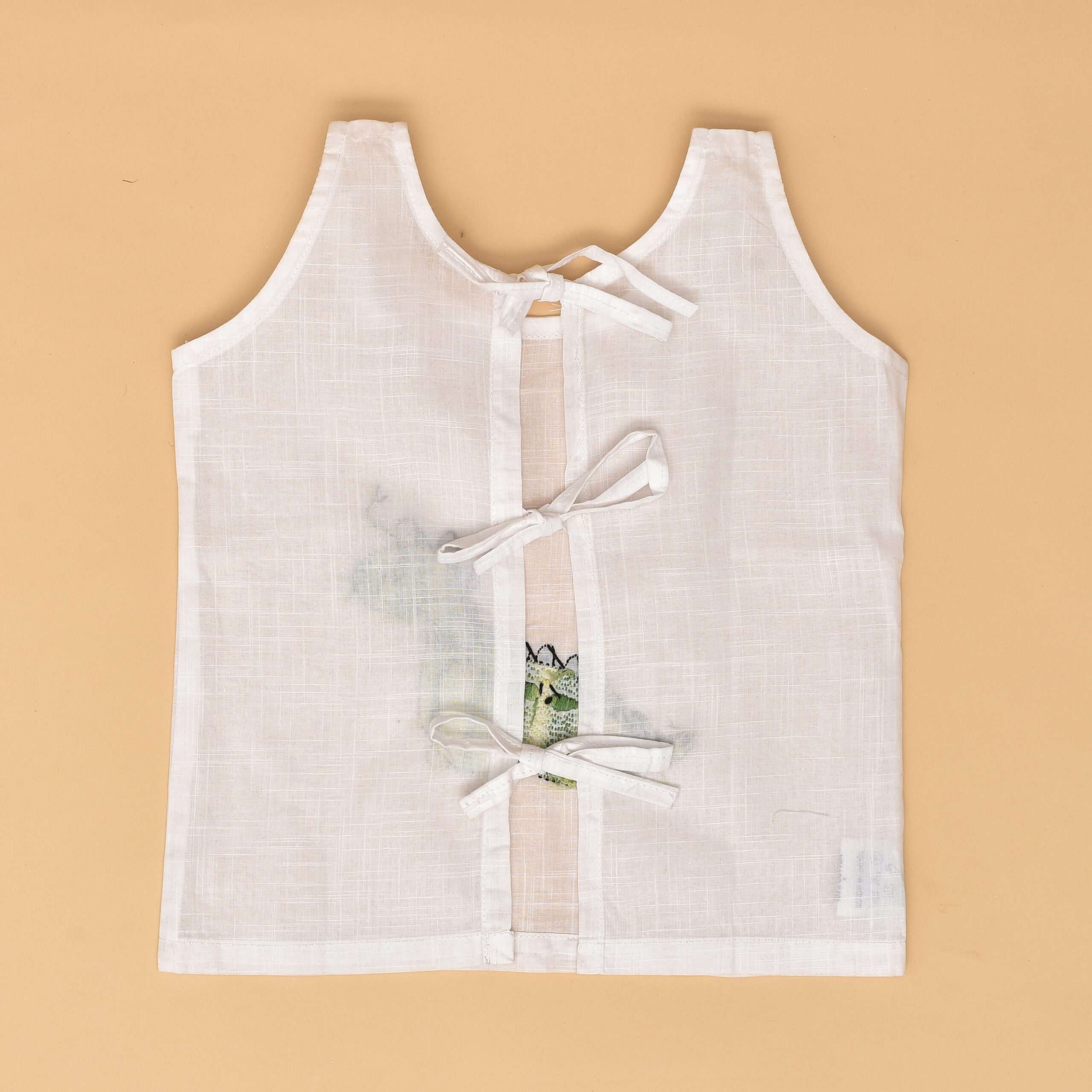 White Cotton Back Open Jabla for Babies with Dinosaur Design Hand Embroidery - Image 3