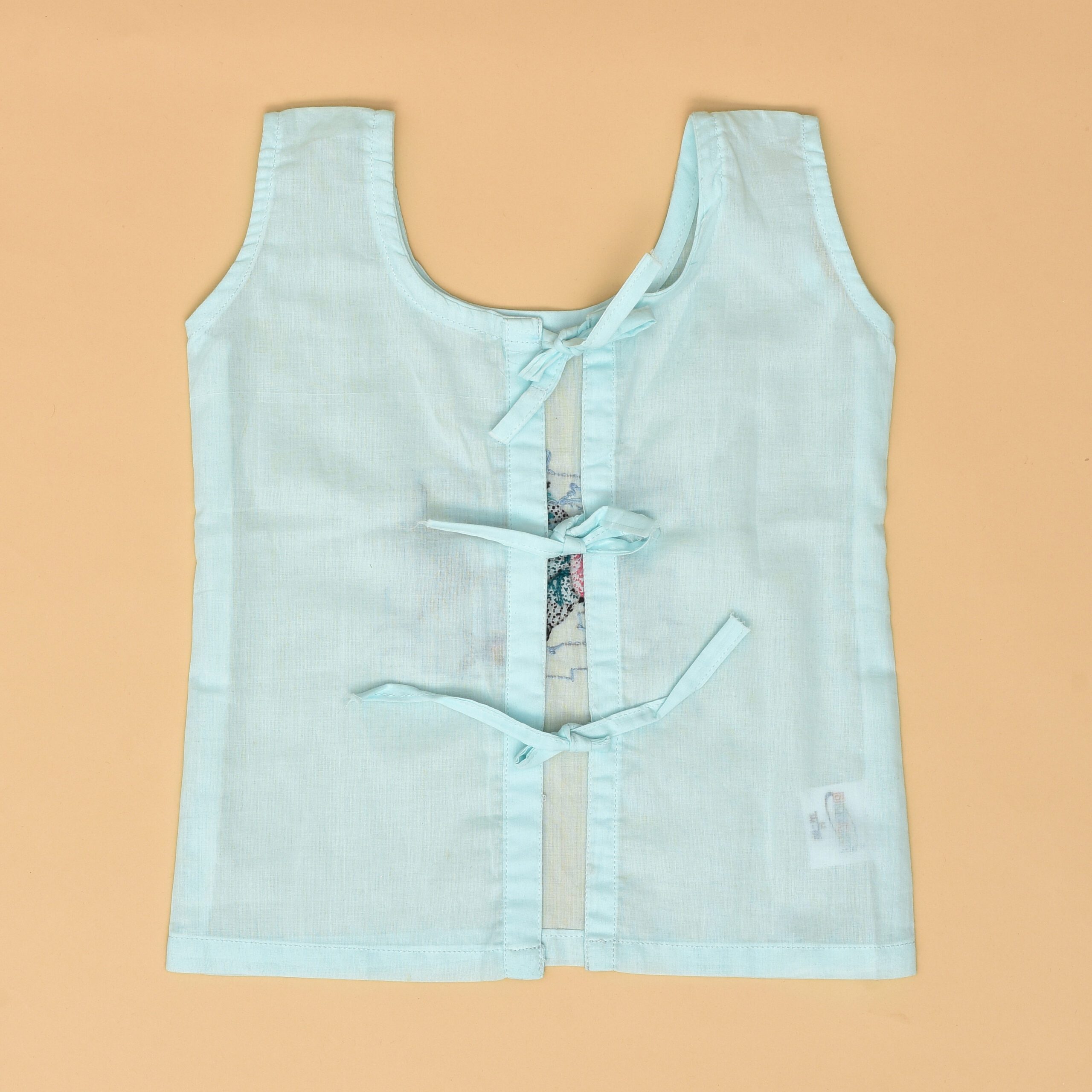 Blue Cotton Back Open Jabla for Babies with Fish Design Hand Embroidery - Image 3