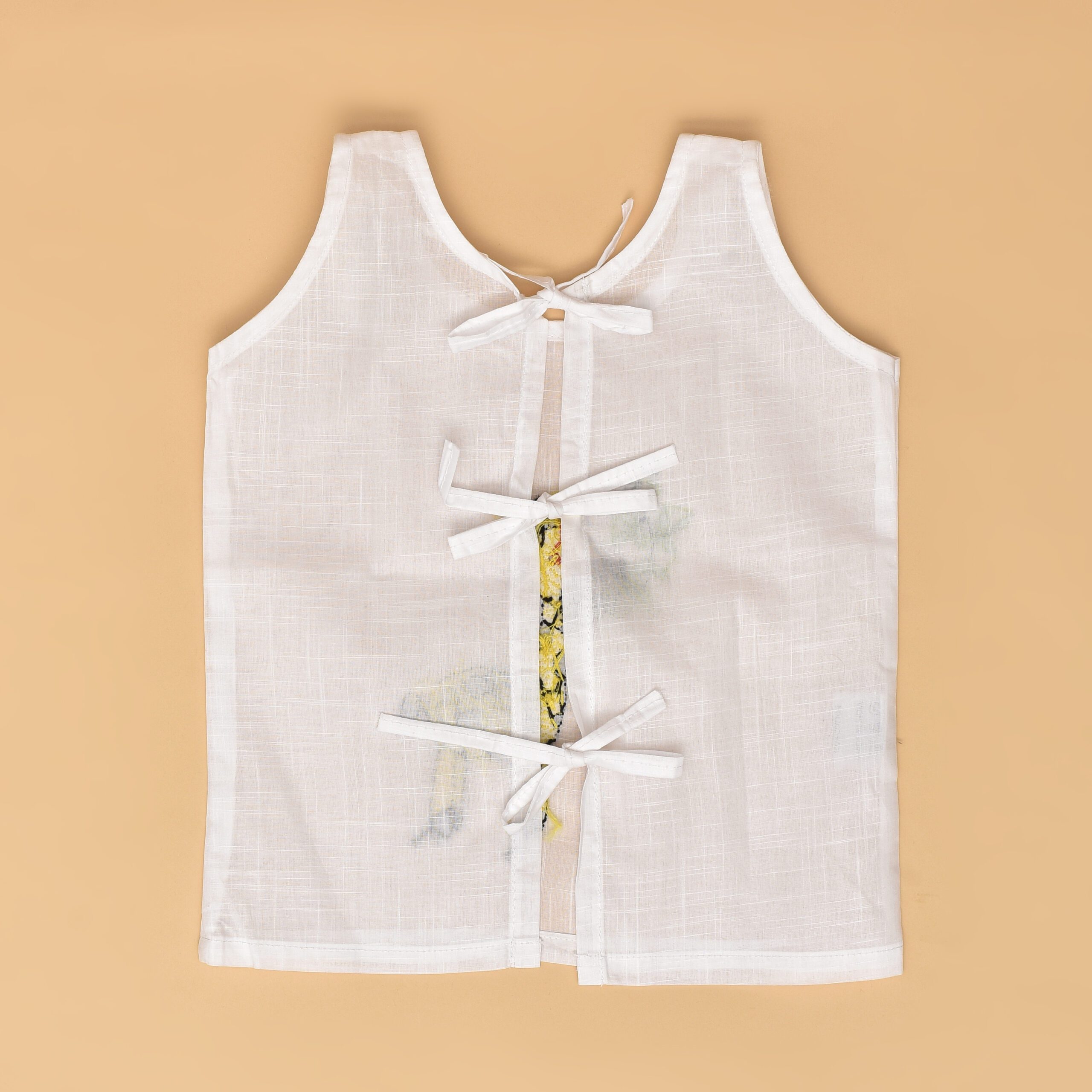 White Cotton Back Open Jabla for Babies with Giraffe Design Hand Embroidery - Image 3