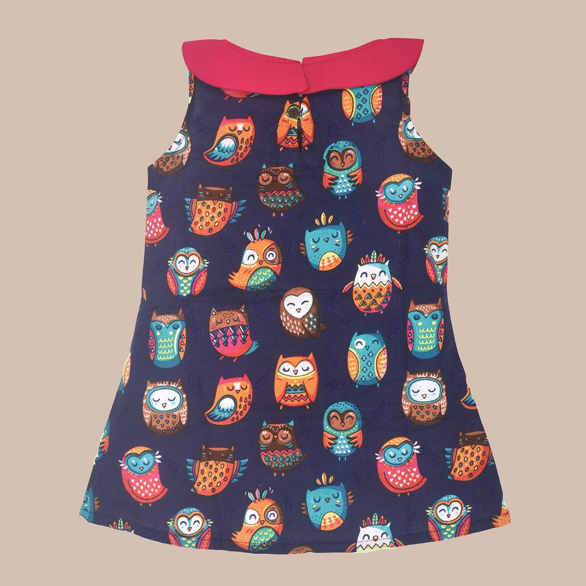 Navy Blue Owl Design Printed Cotton Dress - Image 3