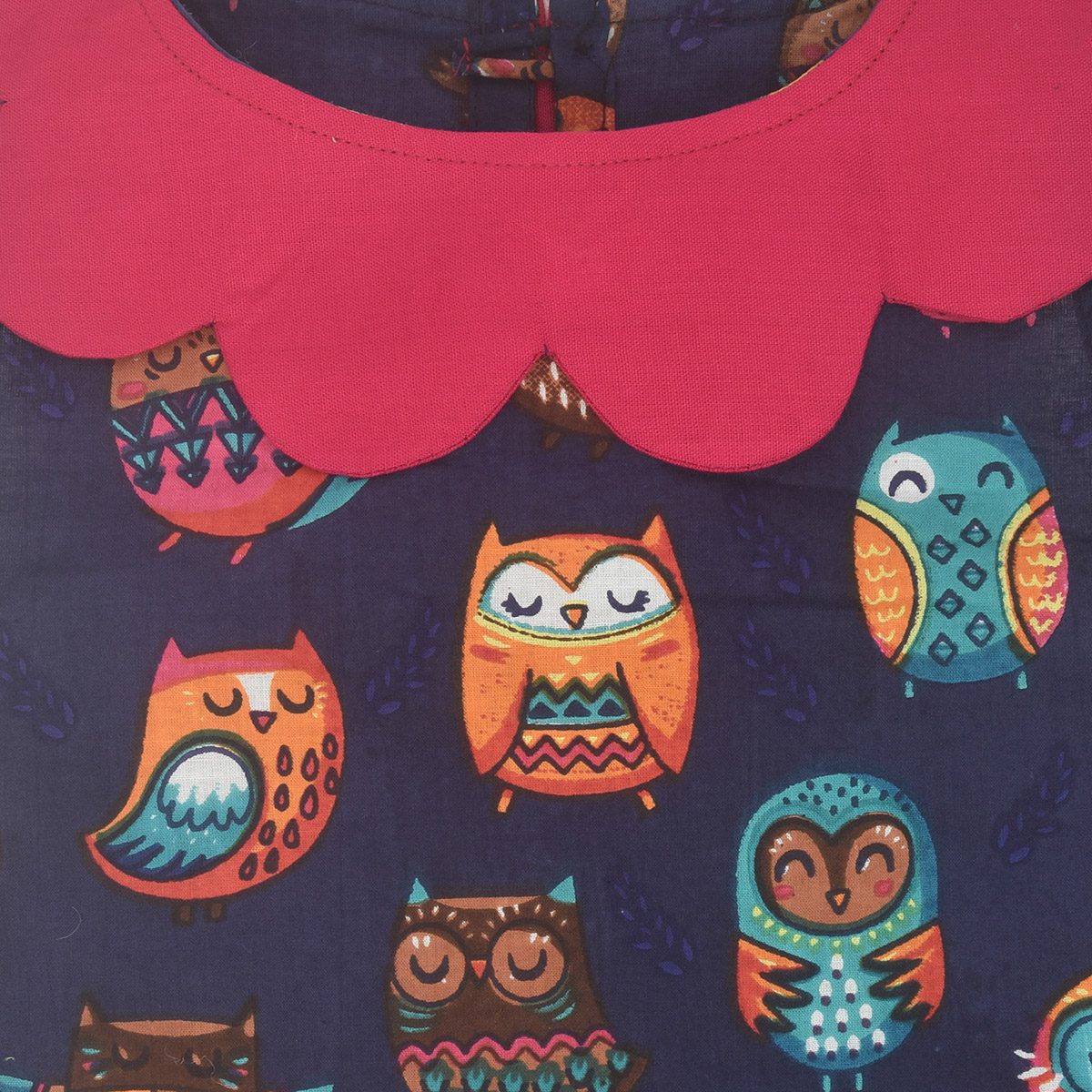 Navy Blue Owl Design Printed Cotton Dress - Image 4