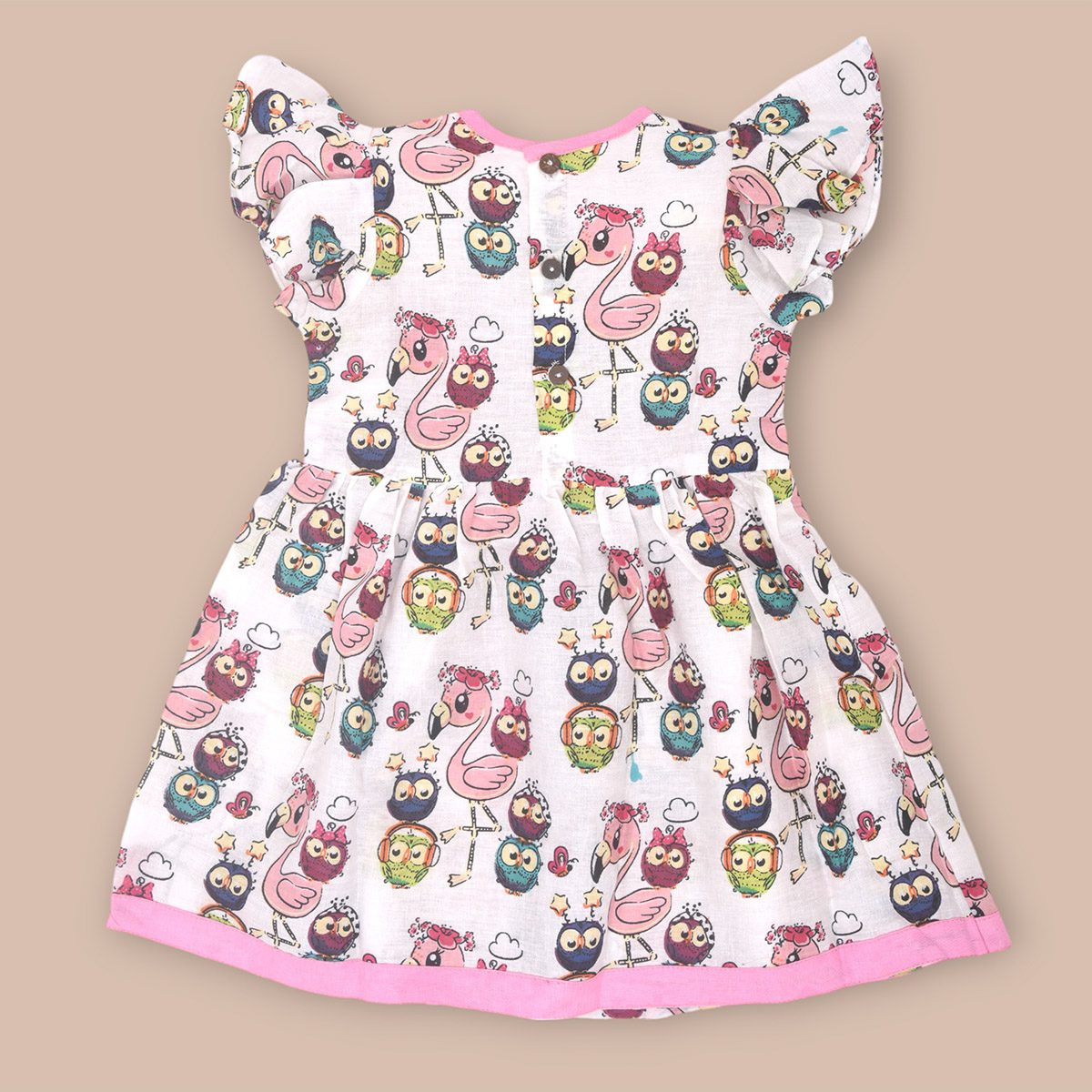 White Flamingo Design Printed Cotton Dress - Image 4