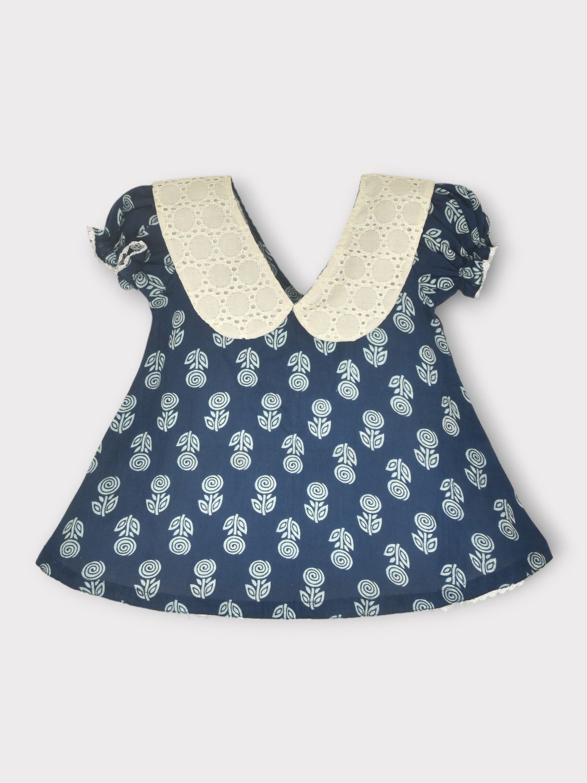 Indigo Printed Rose Design Cotton Dress - Image 4