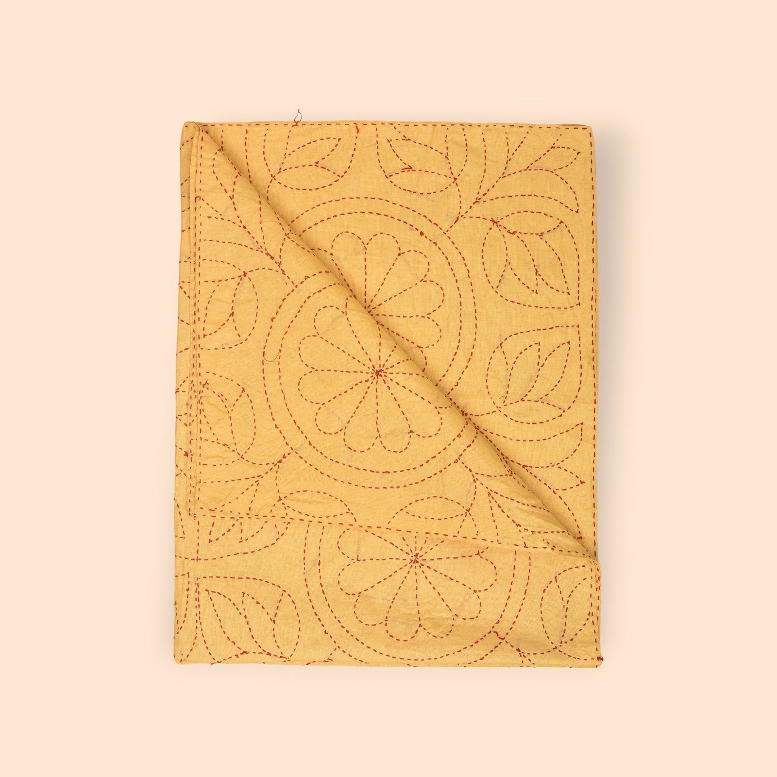 Yellow Floral Hand Embroidered Cotton Nakshi Kantha