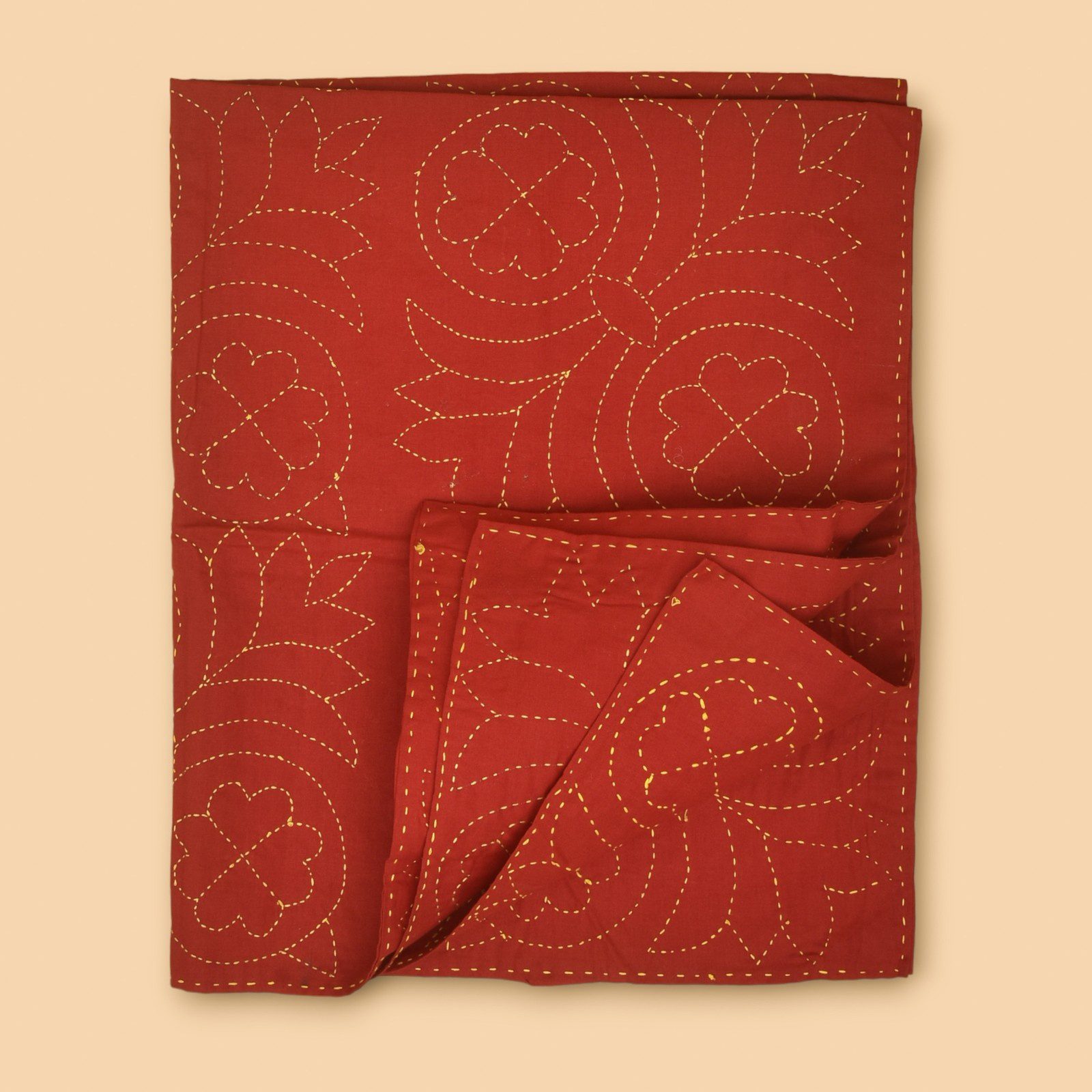Red Floral Hand Embroidered Cotton Nakshi Kantha