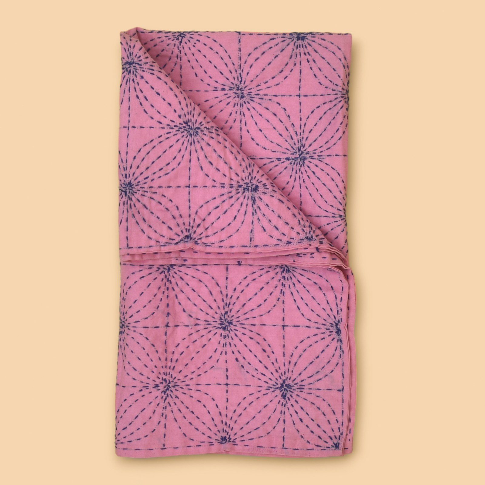 Pink Floral Hand Embroidered Cotton Nakshi Kantha